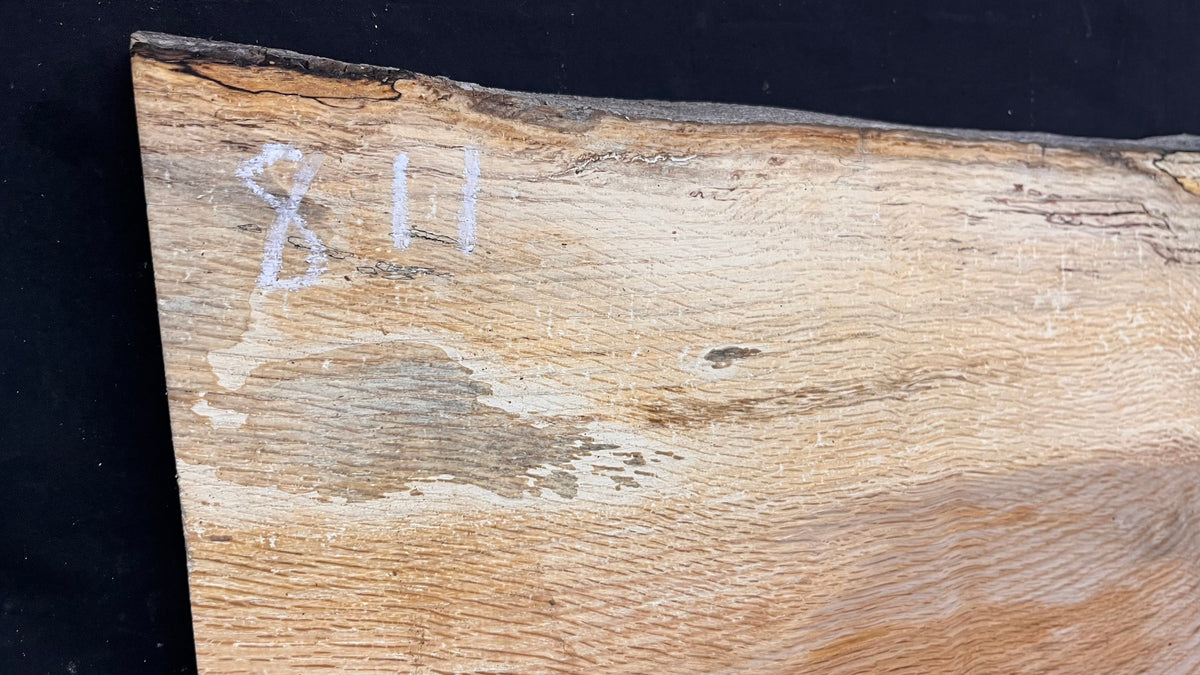 Hardwood shelf, spalted turkey oak, mantle.  949 L x 290 W x 35 D mm    (811)