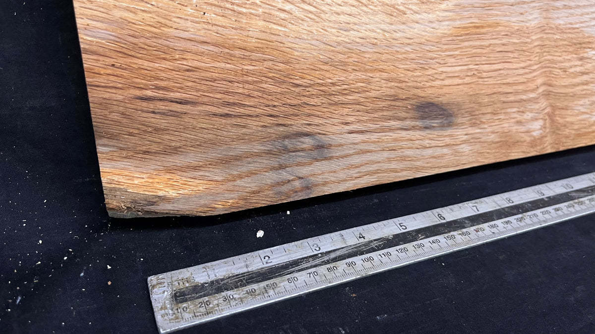 Hardwood shelf, spalted turkey oak, mantle.  949 L x 290 W x 35 D mm    (811)