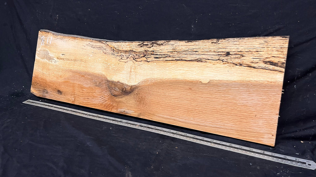 Hardwood shelf, spalted turkey oak, mantle.  949 L x 290 W x 35 D mm    (811)