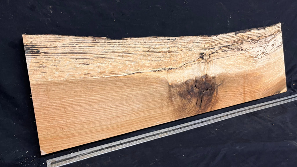 Hardwood shelf, spalted turkey oak, mantle.  949 L x 290 W x 35 D mm    (811)