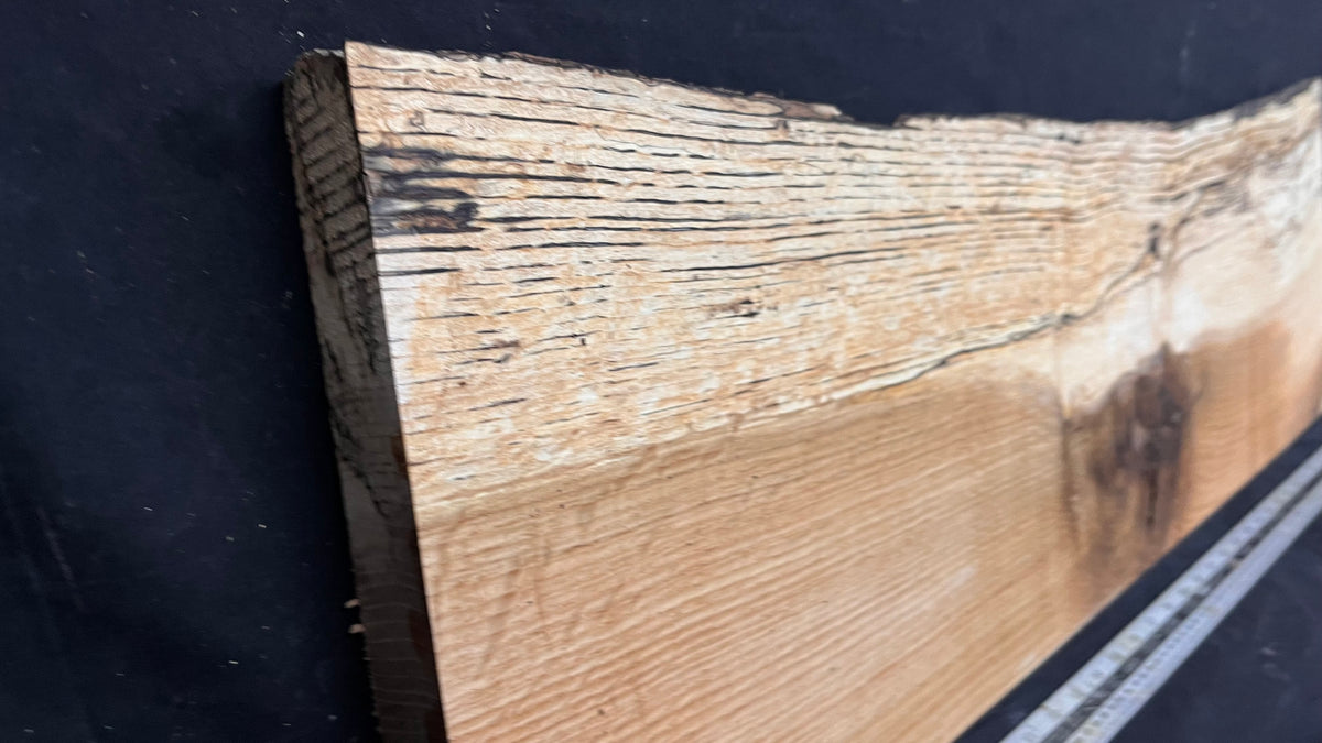 Hardwood shelf, spalted turkey oak, mantle.  949 L x 290 W x 35 D mm    (811)