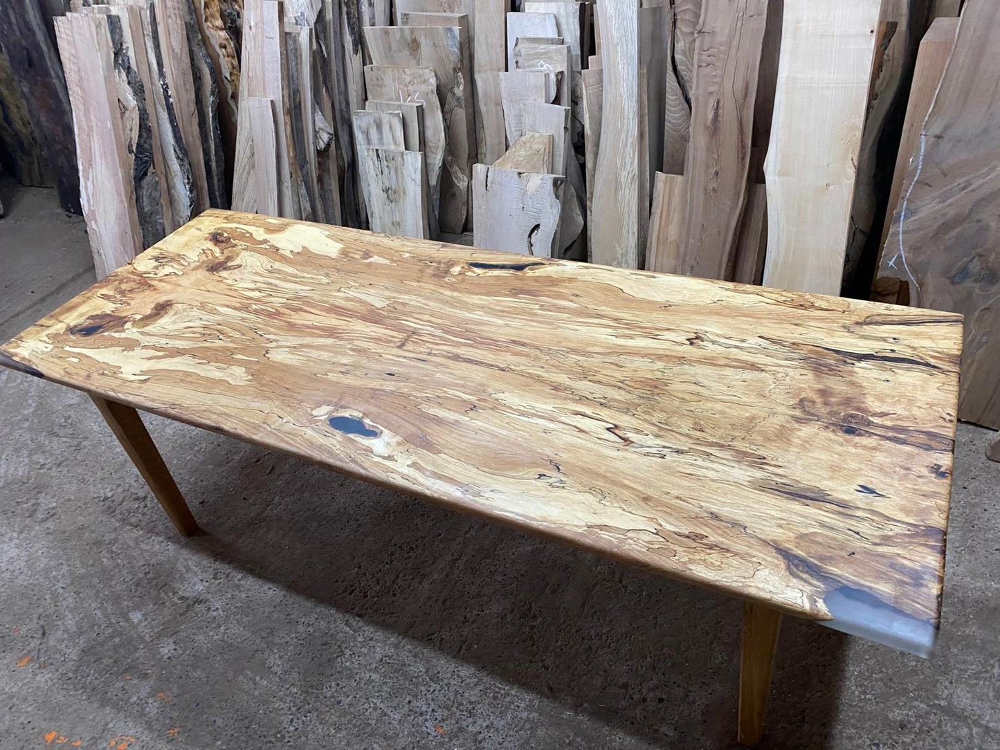 Spalted Beech Dining Table On Tapered Oak Legs 6-8 Seater