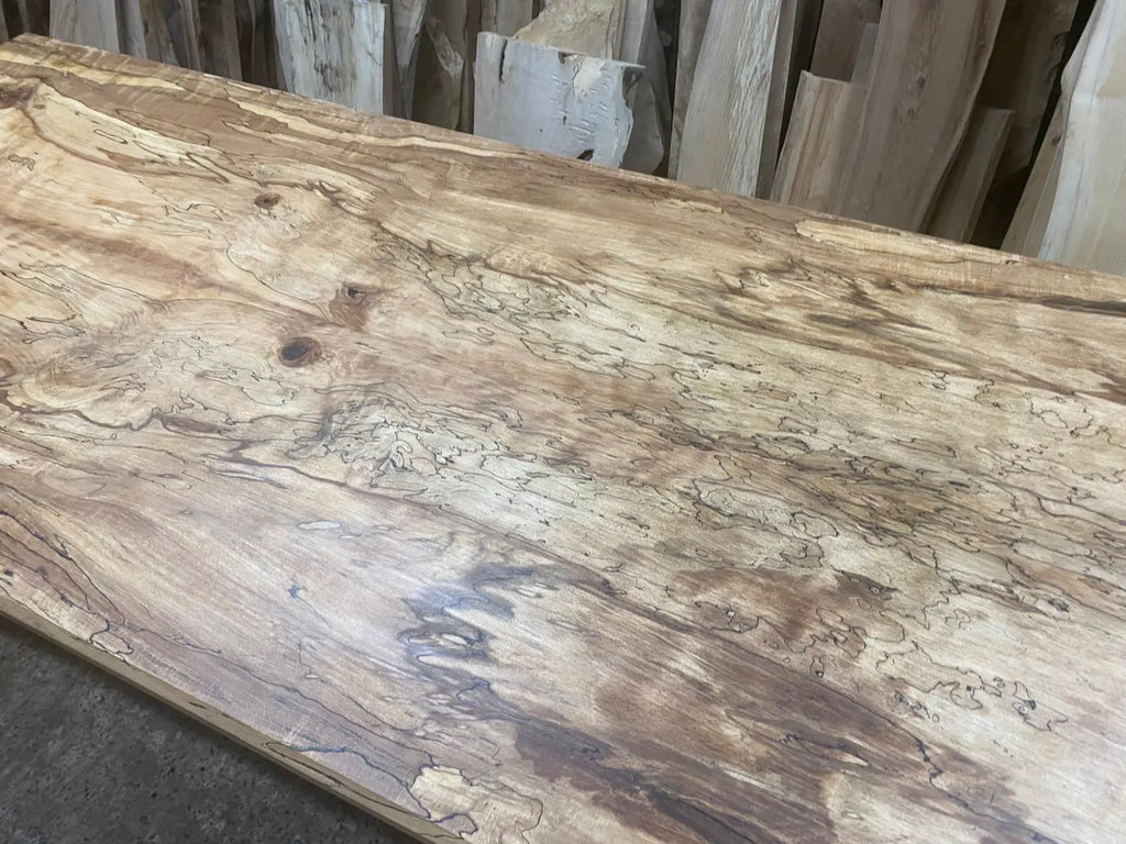 Spalted Beech Dining Table On Tapered Oak Legs 6-8 Seater. Dining Tables