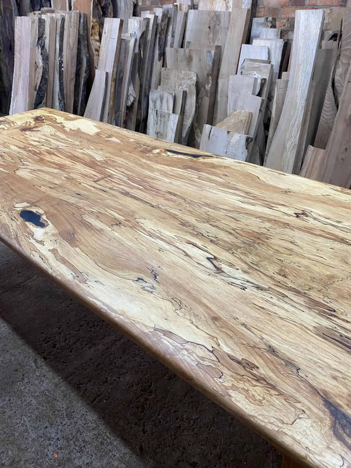 Spalted Beech Dining Table On Tapered Oak Legs 6-8 Seater Dining Tables