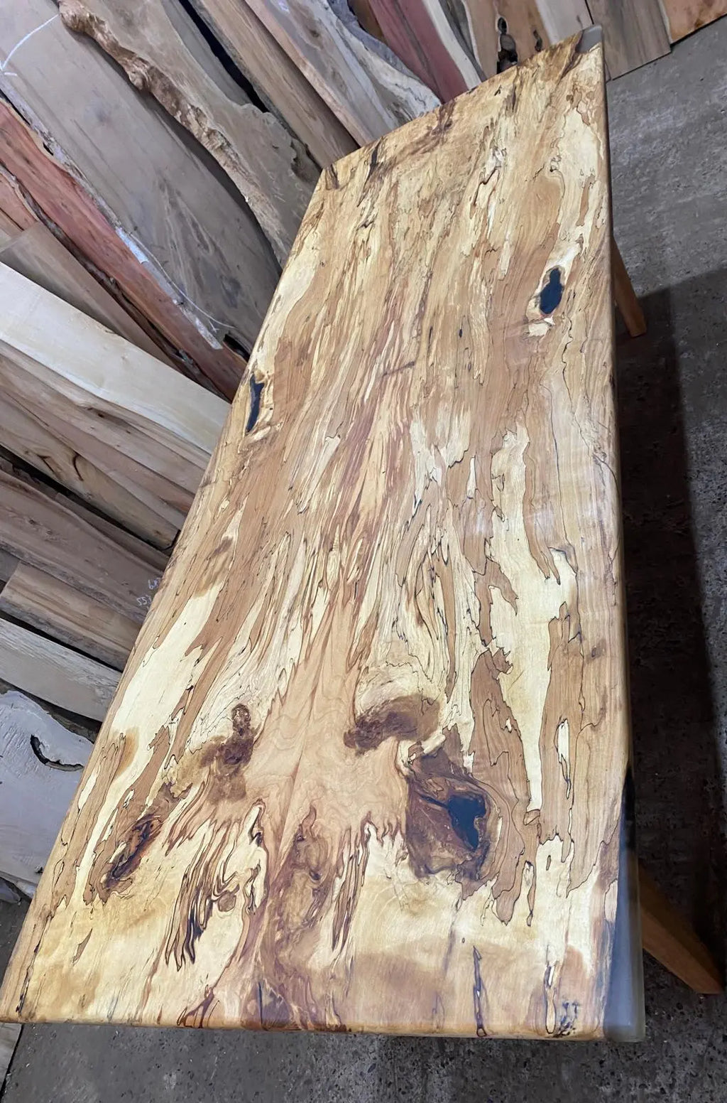 Spalted Beech Dining Table On Tapered Oak Legs 6-8 Seater Dining Tables