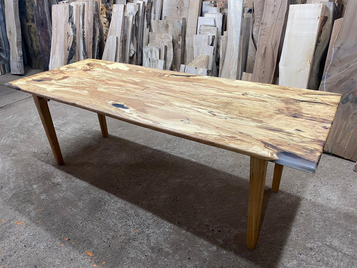 Spalted Beech Dining Table On Tapered Oak Legs 6-8 Seater